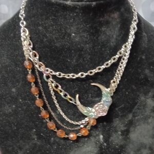 Elegant Silver and Orange Multi-Layer Necklace